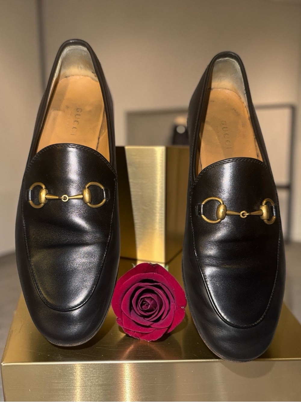 Gucci Jordaan Horsebit Leather Loafers Size 36 Made in Italy